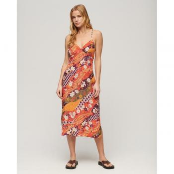 Vestido lencero midi estampado naranja para mujer de Superdry