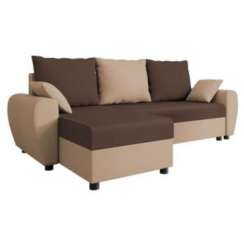 Sofá rinconero Memphis 123, marrón, con función de descanso y caja de ropa de cama, dimensiones 242x139x83cm