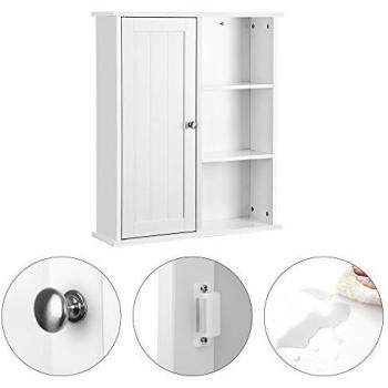Armario de Pared Blanco para Baño con 1 Puerta, Estantes Ajustables, Diseño Suspendido, Dimensiones 60x18x71 cm