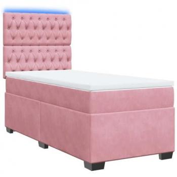 Cama Box Spring con Colchón de Terciopelo Rosa 80x200 cm