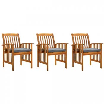Acacia Wood Garden Dining Chairs Set of 3 with Cushions