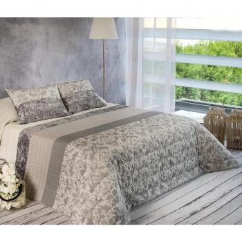 Algodón Blanco Ronaldo - Colcha bouti jacquard, para cama de 105 cm, 200 x 270 cm, 1 funda de cojín, 60 x 40 cm, color gris