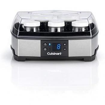 Cuisinart YM400E Yogurtera y Quesera, 6x125ml tarros de vidrio para yogur con tapa, 2x230ml cestas para queso fresco, pantalla LED, temporizador, apagado automático, Acero inox