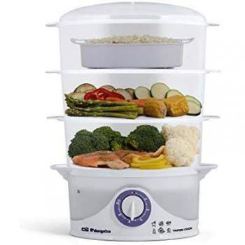Orbegozo CO 4015 - Vaporera eléctrica, libre de BPA, 3 recipientes apilables incluyendo uno especial para arroz, temporizador hasta 60 minutos con parada automática, 800 W de potencia
