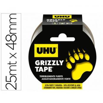 Cinta adhesiva UHU Americana Grizzly Tape Ultrafuerte Color Plata 25 mt x 48 mm