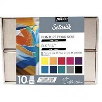Set de Pintura para Seda PEBEO SetaSilk - 10 Botes de 45 ml - Opaco - Accesorios Incluidos