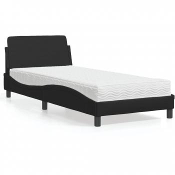 Cama con colchón negro 90x200 cm en cuero sintético
