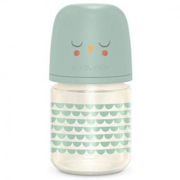 Suavinex Bonhomia 120ml Glass Baby Bottle with Silicone Teat - Green Feather