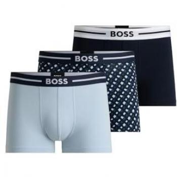 BOSS Men's Trunks 3-Pack with Elastic Logo Waistband - Dark Blue - Size L
