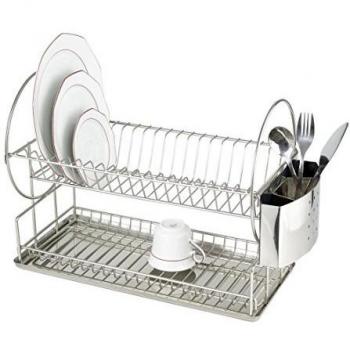 WENKO Escurreplatos Exclusiv Duo acero inox - escurridor, Acero inoxidable, 21 x 33 x 49 cm, Plata mate