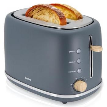 Tostadora Briebe TA1166GRY Nordic de 2 Rebanadas, Ranura Ancha, 6 Niveles de Tostado, Calientapanecillos, 870W, Gris