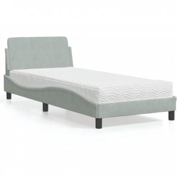 Cama con colchón gris claro 80x200 cm en terciopelo