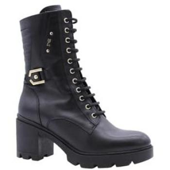 Botas militares de mujer de piel negras Nero Giardini I411902D con tacón