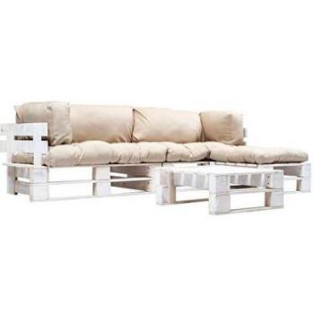 Conjunto de Muebles de Jardín de Palets 4 Piezas con Cojines Arena en Madera