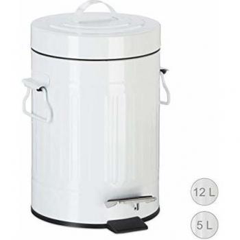 Papelera Vintage con Pedal, Cesto para Cocina y Baño, Metal, 3 Litros, Blanco