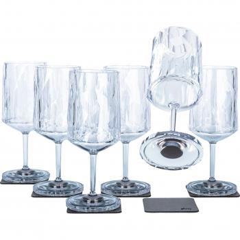 Silwy Magnetic Clear High-Tech Plastic Wine Glasses Set of 6 with Nano-gel Coasters