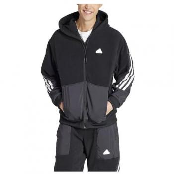 Sudadera con cremallera Adidas Future Icon 3 Stripes para hombres, color negro y blanco, talla L