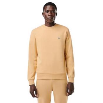Lacoste Men's Beige Crewneck Sweatshirt - Size XL, Eco-Friendly Cotton Fleece