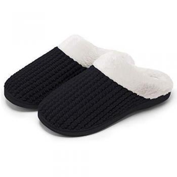 Kuako Zapatillas de Estar por casa con Forro de vellón para Mujer Antideslizantes Espuma de Memoria para Interiores Zapatos cálidos acogedores de la casa