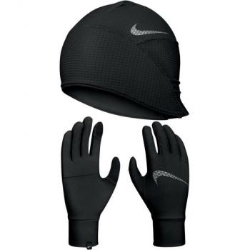 Set de gorro y guantes Nike Essential para hombre en color negro/plata, talla L/XL