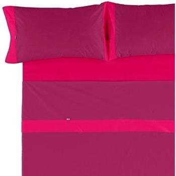ESTELA Lisos Aplique 50/50 Juego de sábanas, 4 Piezas, Color Fucsia-Chicle, Algodón-Poliéster, Cama 150/170