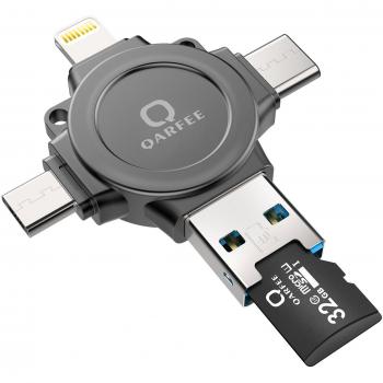 QARFEE-4IN1 32GB Type C USB Flash Drive,Memory Card Reader For Micro SD,Metal USB Photo Stick External Storage Pen Drive U Disk Compatible for iPhone iPad iPod Mac Android Phone PC Laptop,Grey