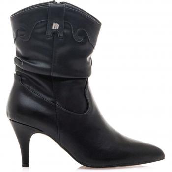 Botines de mujer Mustang 59424-C56591 negros con caña arrugada y tacón fino