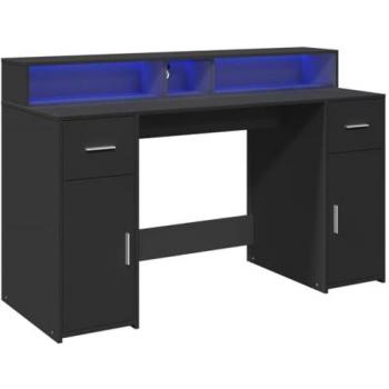 Escritorio con luz LED madera ingeniería negro 140x55x91 cm