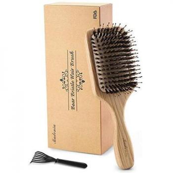 Cepillo de pelo de madera con cerdas de jabalí [Aprobado por la FDA] para con cabello fino, grueso, ondulado, rizado. Masaje no estático del cuero cabelludo Detangling Paddle Design Hairbrush.