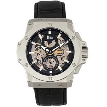 Reign Commodus Automatic Skeleton Leather Watch - Black & Silver, One Size