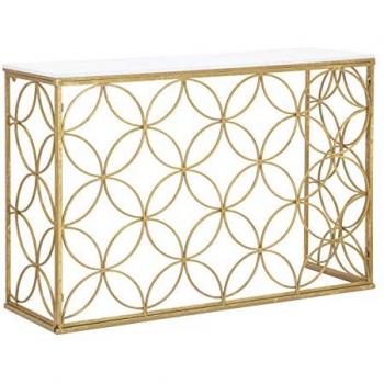 Consola Estrella de Mármol Blanco 120x40x80 cm con Estructura Metálica Dorada