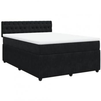 Cama box spring con colchón terciopelo negro 160x200 cm