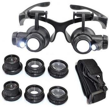 Kabalo 10X 15X 20X 25X LED Magnifier Double Eye Glasses Loupe Lens Jeweler Watch Repair Tool Set - Lupa Magnifying Eye Glasses Anteojos Loupe Herramienta Tool de Reparación de Relojes Watch + LED Light Luz