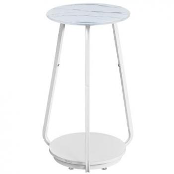 Mesa Auxiliar Redonda de 2 Niveles con Tapa de Cristal y Estante de Aglomerado, Estilo Moderno, Ideal para Sala de Estar y Espacios Pequeños, Blanco Mármol