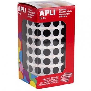 APLI Kids - Rollo de gomets redondos 10,5 mm, color negro