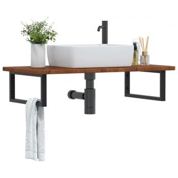 Estante de lavabo de pared de acero y madera maciza de roble vidaXL