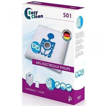 EasyClean EC-.S01 - Pack de bolsas de polvo de fibra y 1 filtro para aspiradoras Philips, Electrolux, AEG