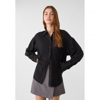 Stradivarius Black Linen Blend Shirt XS