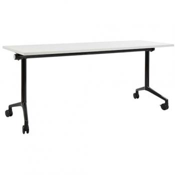 Escritorio rectangular moderno plegable con ruedas, mesa móvil portátil de metal 180 x 60 cm blanco y negro Cavi