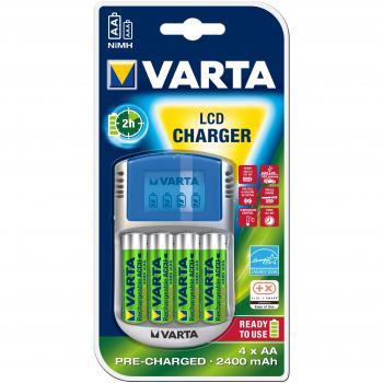 Cargador Varta Power LCD con Adaptador USB y 12V, Incluye 4 Pilas Recargables AA de 2400mAh