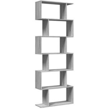 Librería divisora de 6 niveles en color gris Sonoma, dimensiones 70x24x193 cm, fabricada en aglomerado