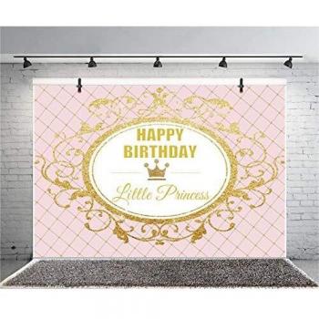 Aliyz 8x6ft Fotografía Fondo Feliz cumpleaños Telón de Fondo Corona Pequeña Princesa Royal Party Banner Personajes Brillantes Espejo mágico Enrejado Baby Shower Foto Retrato Vinyl Studio Video Prop