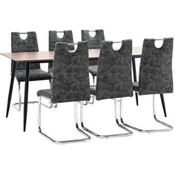 vidaXL Juego de Comedor 7 Piezas Cuero Sintético Mobiliario Decoración Interior Casa Hogar Robusto Duradero Resistente Funcional Práctico Útil Negro