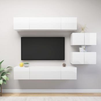 Juego de muebles de salón 6 piezas en madera multicapa blanca pulida con acabado brillante