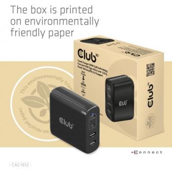 Cargador de Viaje Club 3D 100W GaN, 2xUSB-A y 2xUSB-C, Power Delivery (PD) 3.0