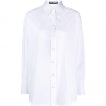 Dolce & Gabbana Women's White Maxi Shirt with Satin Buttons, Size 42 (S)