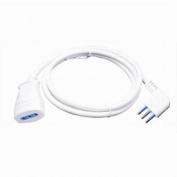 Cable Alargador Lineal Blanco 3 Metros con Clavija 10A 2P + T y Toma 10A 2P + T, Cable en Ángulo de 90°