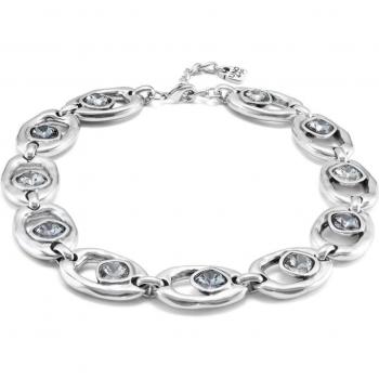 UNO de 50 - Silver Necklace with Large Oval Links and Grey-Green Faceted Crystals