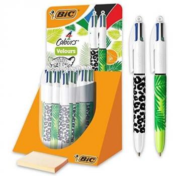 BIC - Bolígrafos de 4 colores de terciopelo, diseño de jungla y punta media de 1,0 mm, paquete de 30 unidades