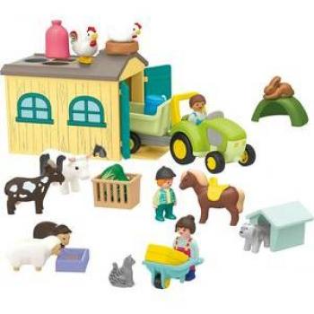 Playmobil 123 Aventura en la Granja con Tractor, Remolque y Animales - Juego de Construcción para Niños